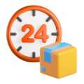 Imagem de uma caixa com um relógio simbolizando 24 horas